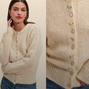 Rouje Sweater Amarillo Cardigan Mohair in Nude Cream